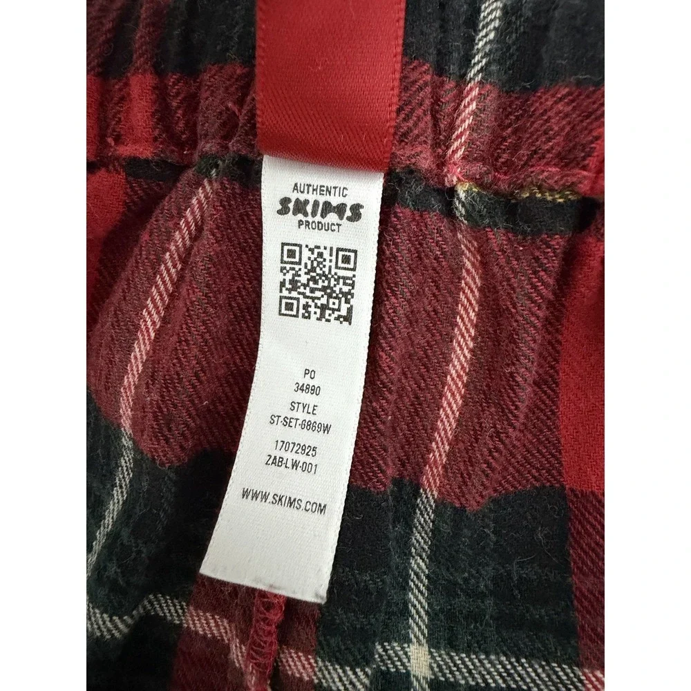 Skims Womens Plaid Flannel Sleep Pajamas Set Size L Red Cozy Comfy Loungewear